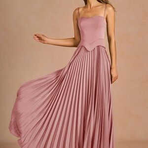 Azazie Dusty Rose Pleated Maxi Dress with Corset Bodice